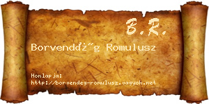 Borvendég Romulusz névjegykártya